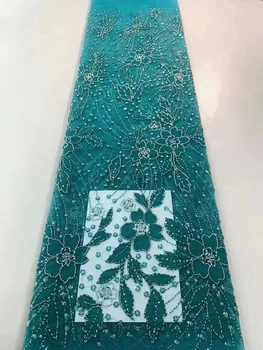 2022 Благородна африканска лейси плат от мъниста, модерно расшитое пайети френското сетчатое дантела за нигерийски вечерна рокля