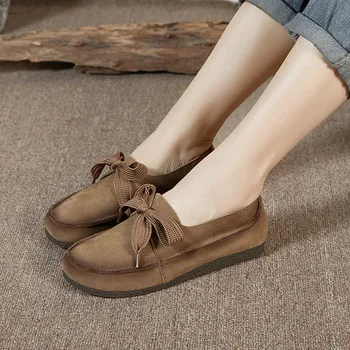 Careaymade-Дамски обувки от естествена кожа, нови женски фини обувки на плоска подметка, ежедневни обувки от телешка кожа върху плоска подметка, в ретро стил