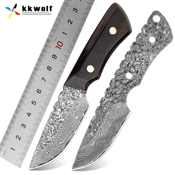 KKWOLF 67 слоеве на нож от дамасской стомана с фиксиран празно острие САМ Ножове за почистване на зеленчуци Оцеляване Ловни туристически ножове Открит универсален нож