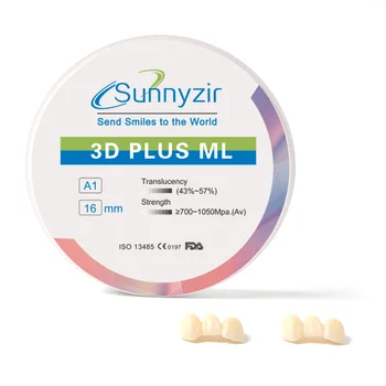 Sunnyzir 3D Pro Многослоен Циркониевый Блок 6-Слойная Отворена Система Дентална Лаборатория CAD CAM Висока прозрачност 43%-57% Стоматологични Материали
