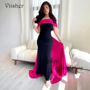 Viisher/ черно-розови сатенени вечерни рокли на русалка с открити рамене, обтягивающее вечерна рокля за абитуриентски бал с влак, вечерни рокли от Дубай и Арабия