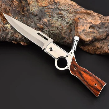 Дамасский нож, сгъваем ловен нож, туристически нож, джобен нож, 440 острие, дървена дръжка, външен джоб на нож с led подсветка