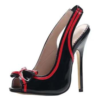 Дамски пикантни сандали на много висок ток 14 см., с отворени пръсти, обтягивающим на глезена на крака, с пеперуда и възел, клубни дамски обувки за БДСМ