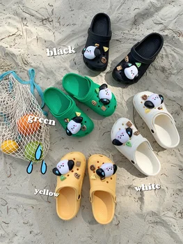 Красиви градински обувки Ins с дупки за малки кученца за мъже и жени, сандали от ЕВА, нескользящая плажни обувки на мека дебела подметка, чехли